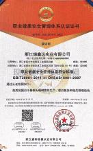 浙江瑞鑫達(dá)實(shí)業(yè)有限公司,職業(yè)健康安全管理體系認(rèn)證證書
