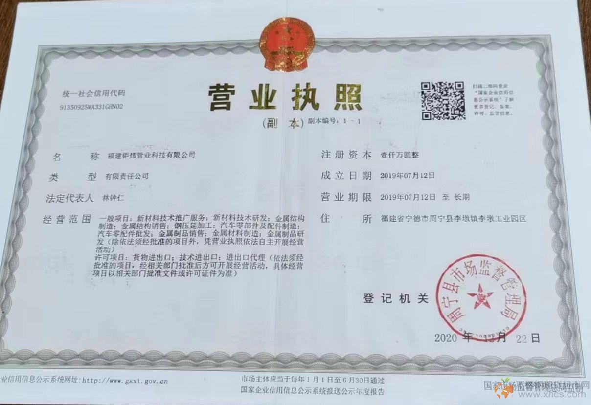 福建鉅煒管業(yè)科技有限公司營(yíng)業(yè)執(zhí)照